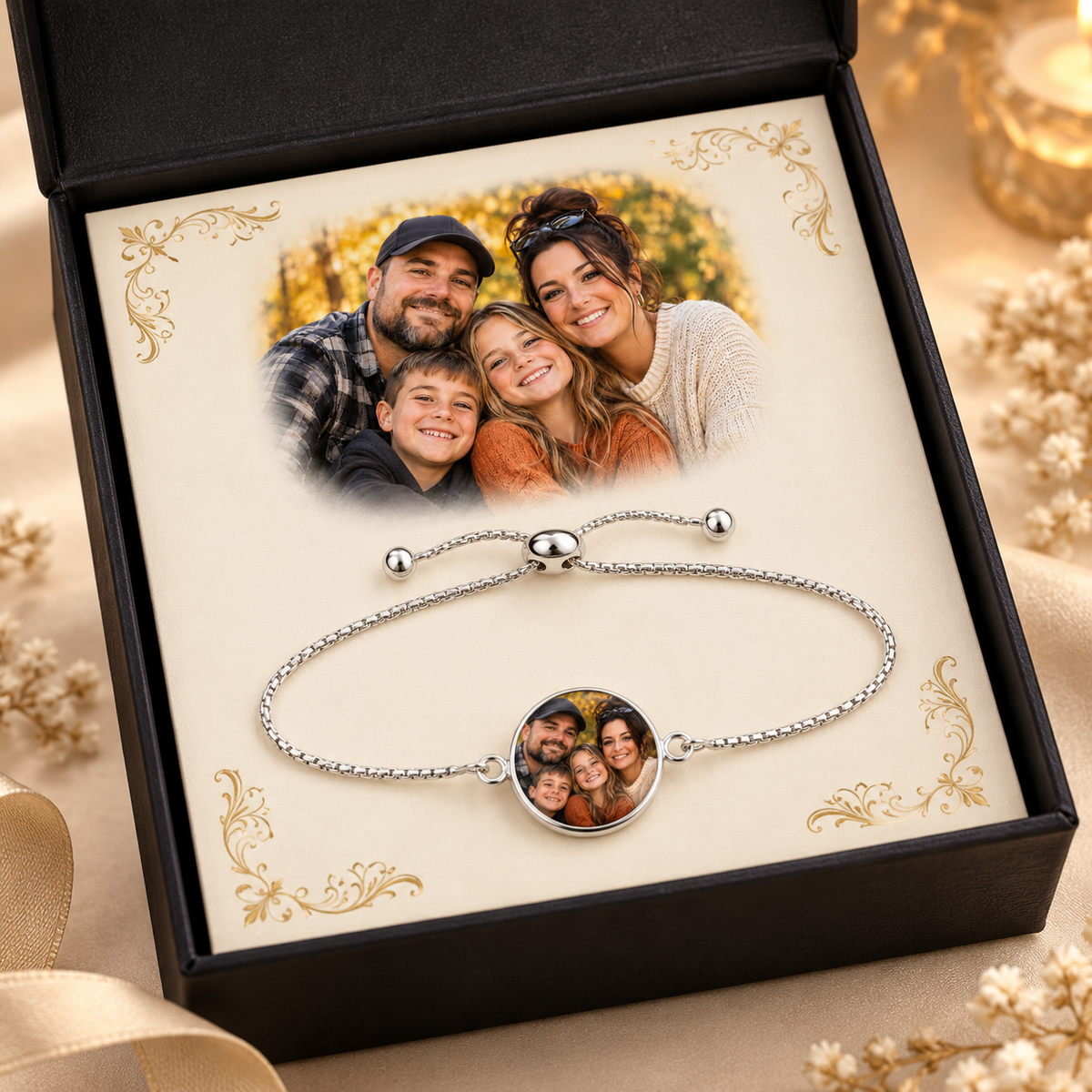 Printify Accessories One Size / Gold Plated Adjustable Family Photo Charm Bracelet Adjustable Family Photo Charm Bracelet