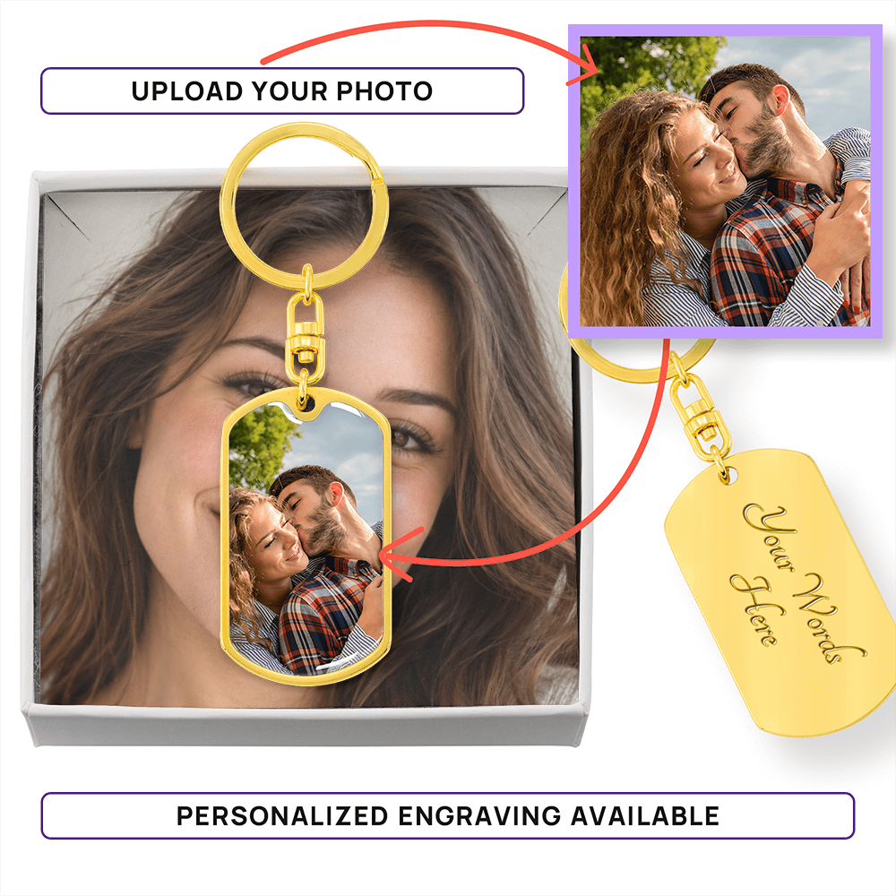 ShineOn Fulfillment Jewelry Dog Tag Keychain (Gold) / No Personalized Photo Heart Keychain Personalized Photo Heart Keychain