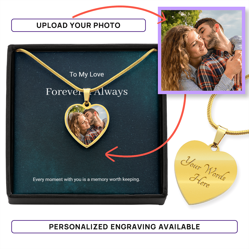 ShineOn Fulfillment Jewelry Luxury Necklace (18k Yellow Gold Finish) / Yes Forever & Always – Personalized Photo Heart Necklace Forever & Always – Personalized Photo Heart Necklace