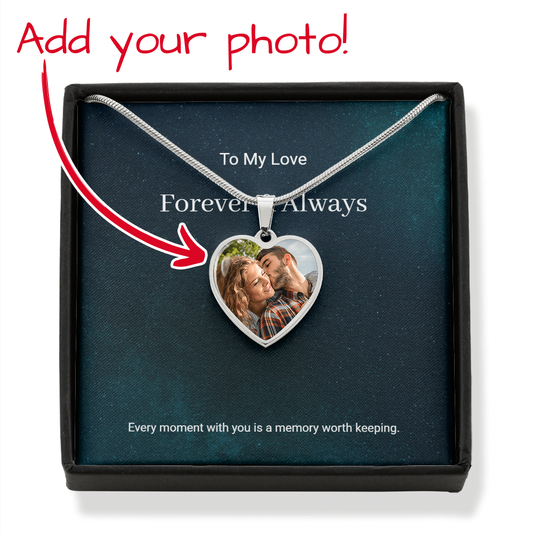 ShineOn Fulfillment Jewelry Luxury Necklace (.316 Surgical Steel) / No Forever & Always – Personalized Photo Heart Necklace Forever & Always – Personalized Photo Heart Necklace